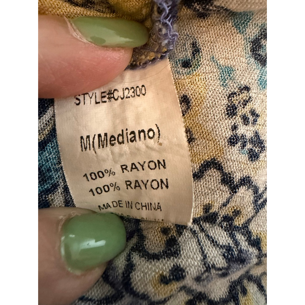 Crescent Blue Yellow Patchwork Fringe Kimono M - image 7